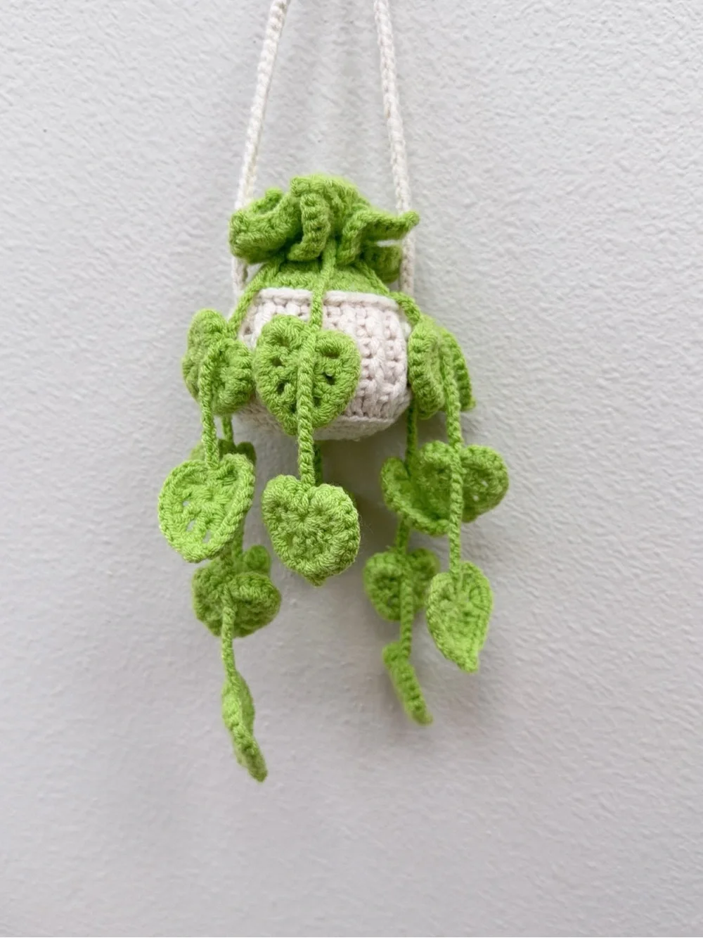 Handmade Crochet Hanging Plant Wall Decor - Green